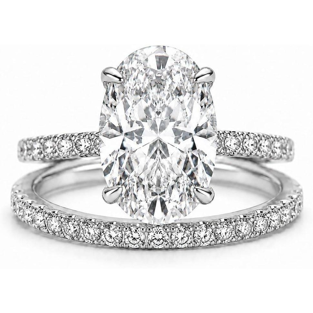Effinny 3.5ct Elongated Oval Engagement Ring Set 925 Sterling Silver Size 7